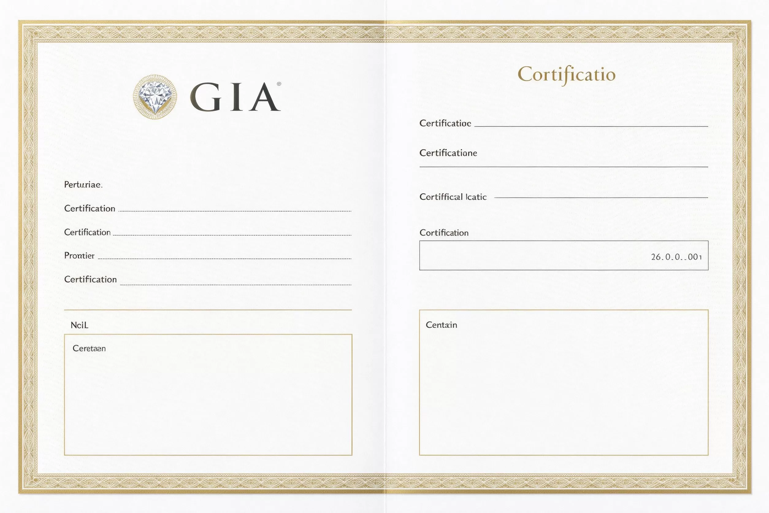 Close-up of a gem and metal certification document used to verify jewelry