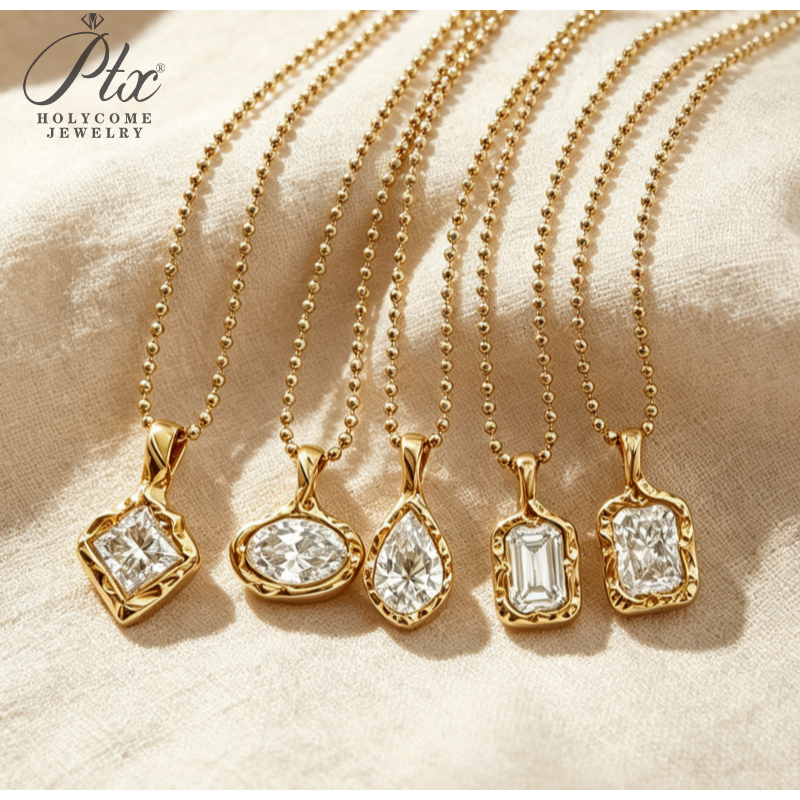 18K Gold Pear/Emerald Cut Lab Diamond Pendant Necklace