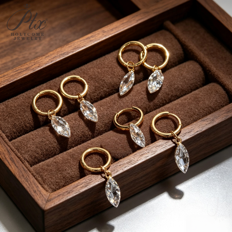 18K Gold Marquise Cut Lab Diamond Stud Earrings