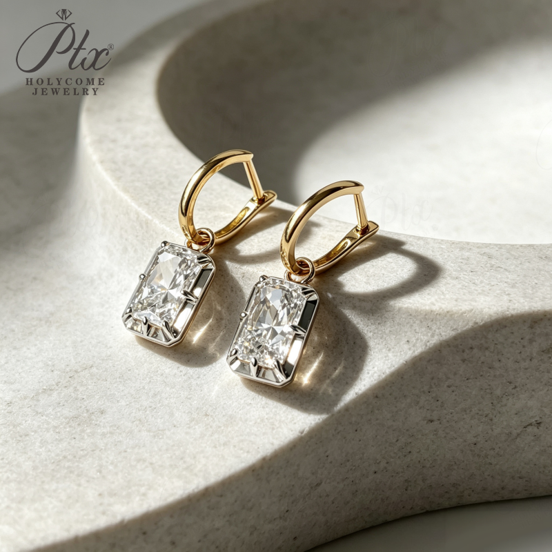 18K Gold Radiant Cut Lab Diamond Earrings