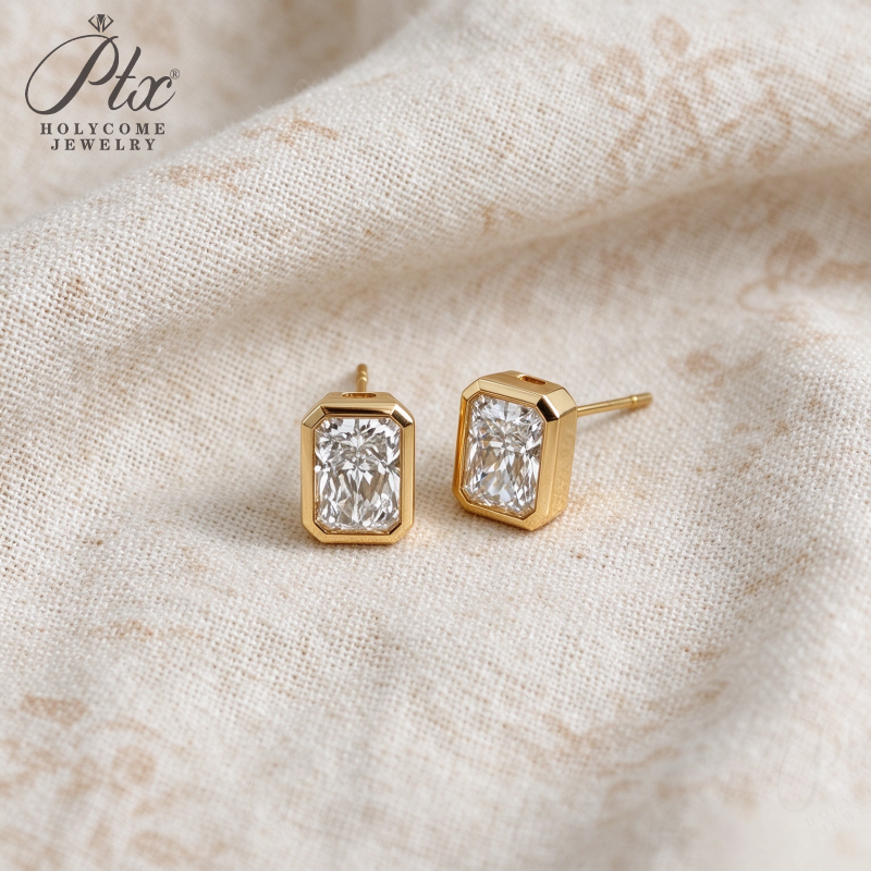 18K Gold Radiant Cut Lab Diamond Stud Earrings