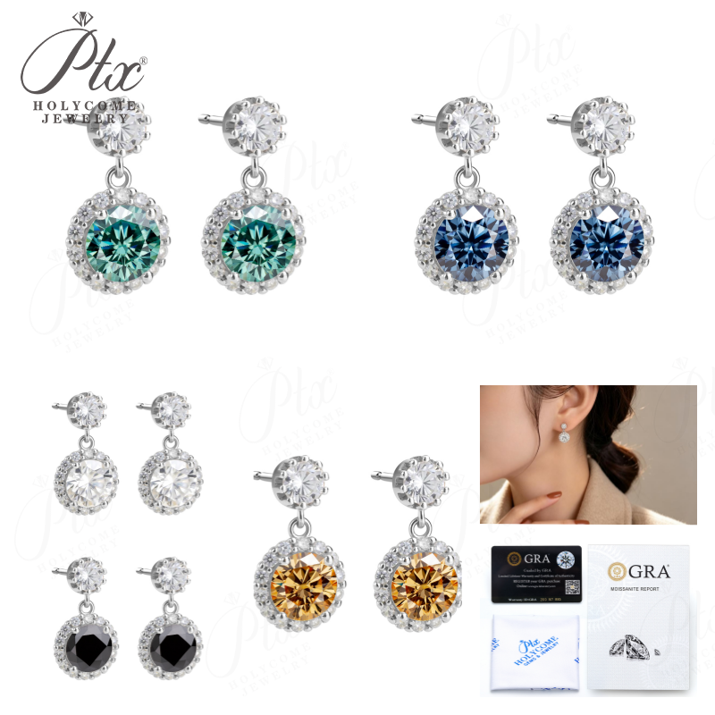 2ct Round Cut Multi-Color Moissanite Earrings