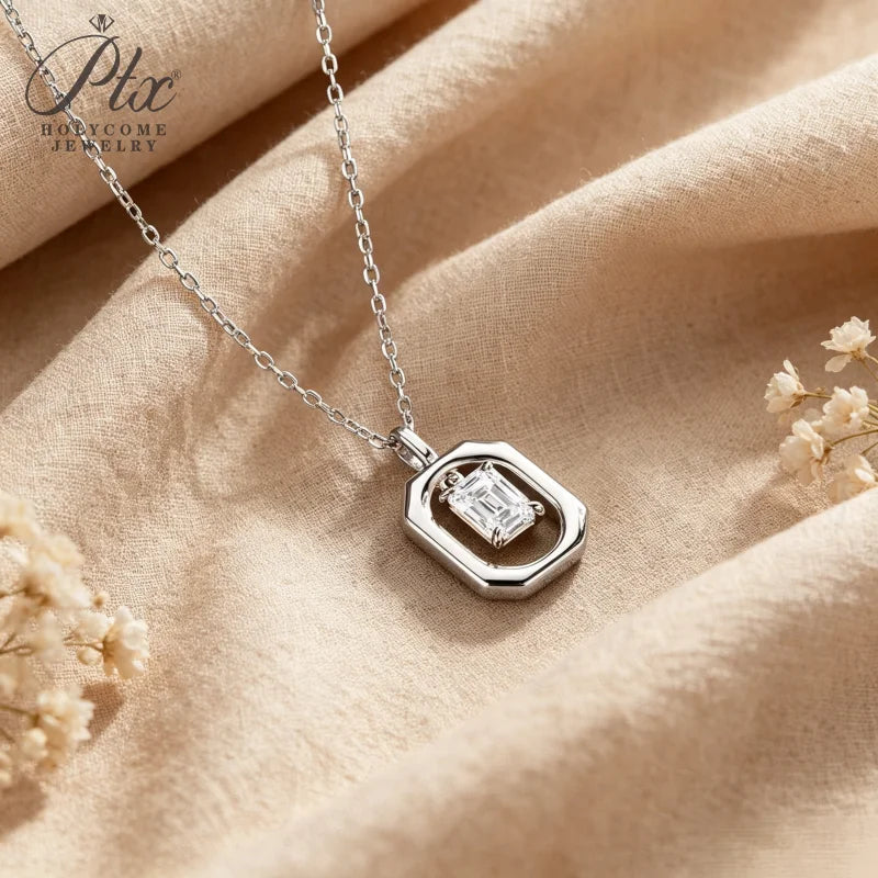 1CT Emerald Cut D Color Moissanite Pendant Necklace