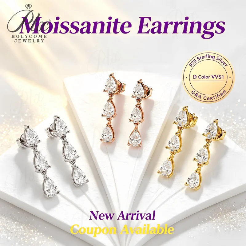 3ct Pear Cut D VVS1 Moissanite Drop Earrings